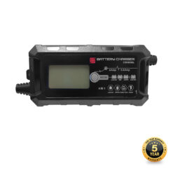 black car battery charger with various settings and a 5 years warranty