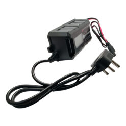Black car battery charger with power plug